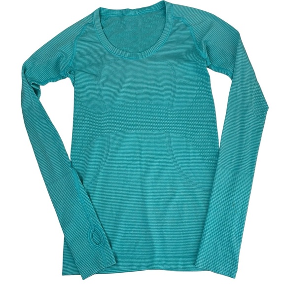 lululemon Swiftly Tech Long Sleeve Scoop Heathered Blue Tropics Sz 4 - Picture 8 of 15